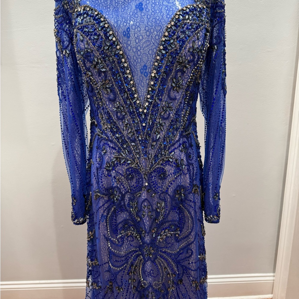 MNM Couture Royal Blue Beaded Evening Gown